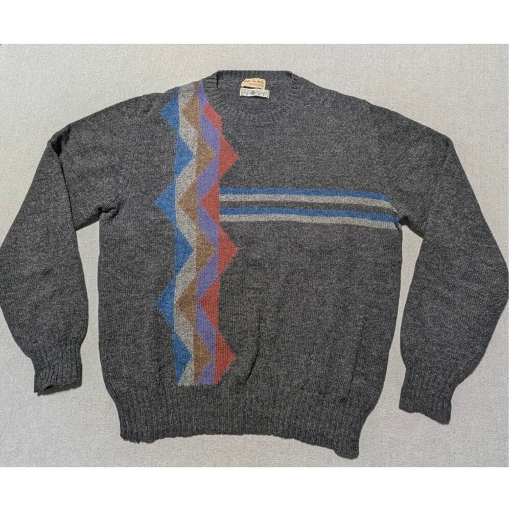 Carson Pirie Scott Sweater Men’s L Wool Gray Geometric Argyle Pullover Vintage